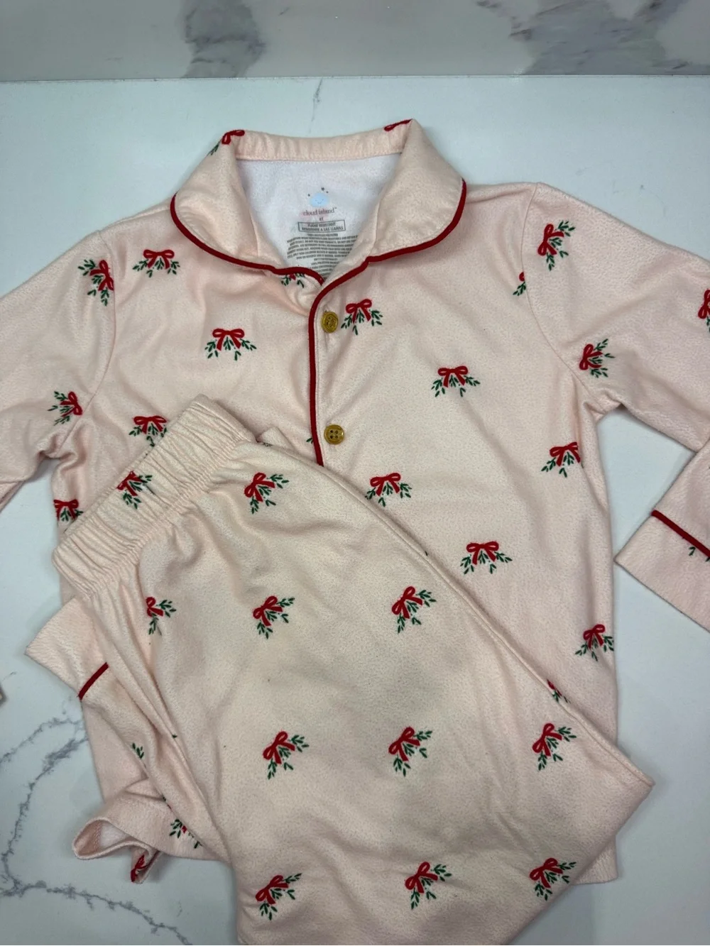 cloud island Pink Pajama Set with Red Bow Print